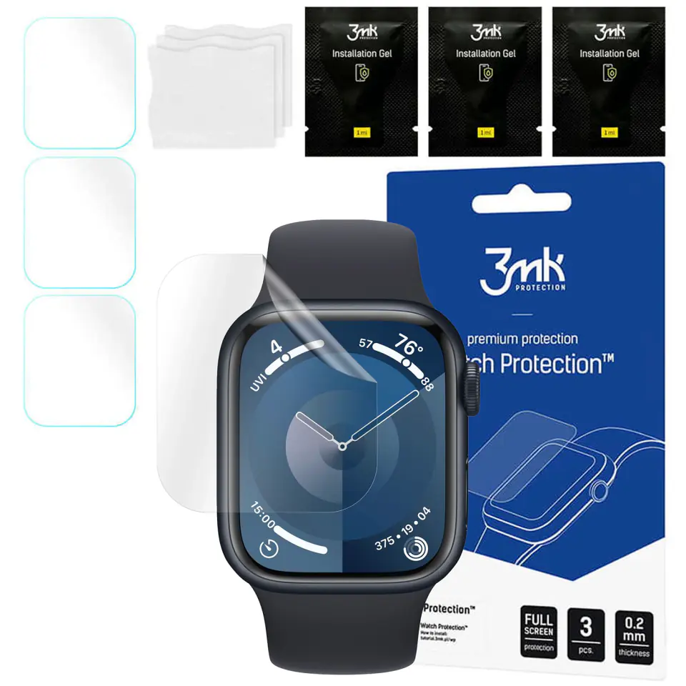 3x Folia Hydrożelowa do Apple Watch 9 41mm 3mk ARC ochronna na ekran Hybrydowa ŻEL Watch Protection™