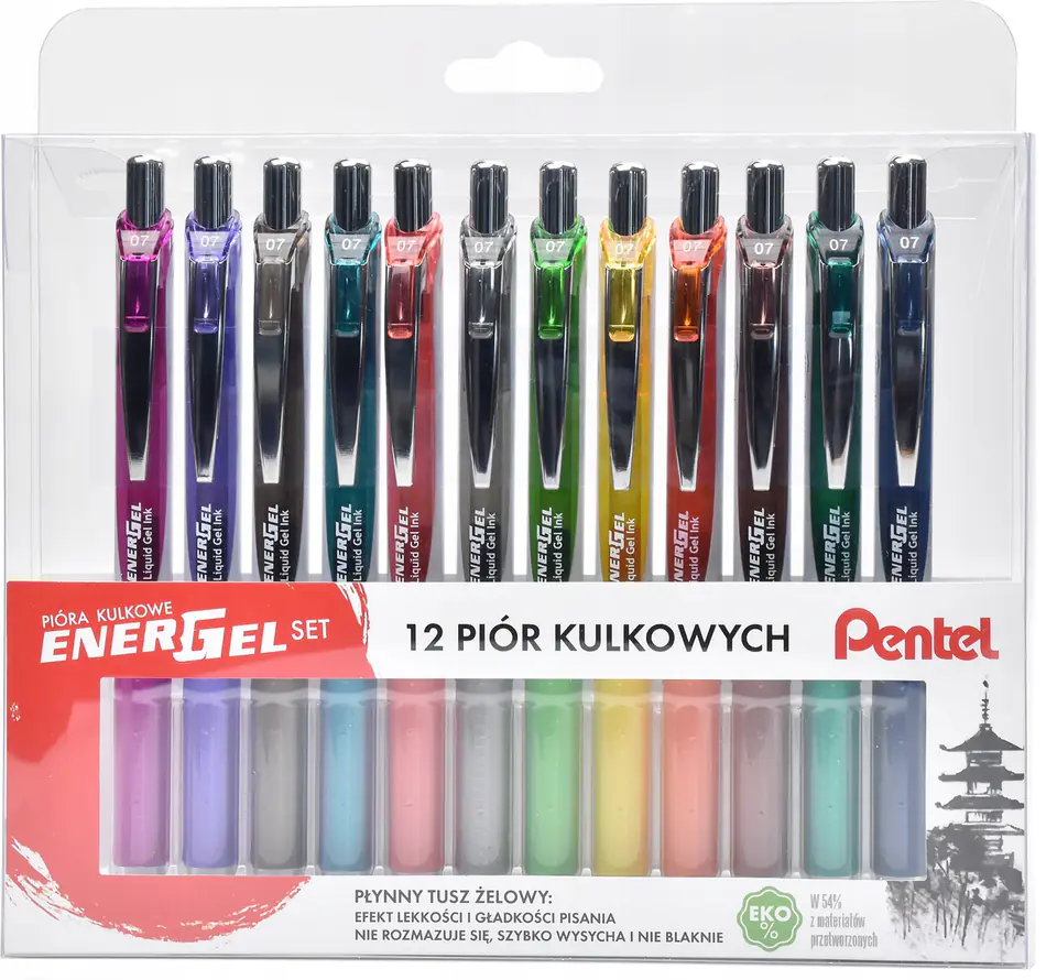 Pióro kulkowe PENTEL ENERGEL zestaw 12 kolorów (12szt) BL77/ST12PL