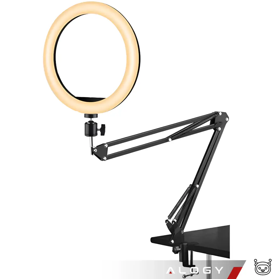 Lampa pierścieniowa LED Alogy 10 cal fotograficzna Ring do makijażu statyw do biurka blatu Czarny