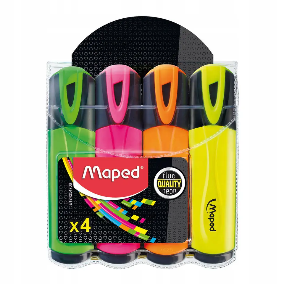 Zakreślacz FLUO PEPS mix kolorów 4szt etui z zawieszką 742547 MAPED