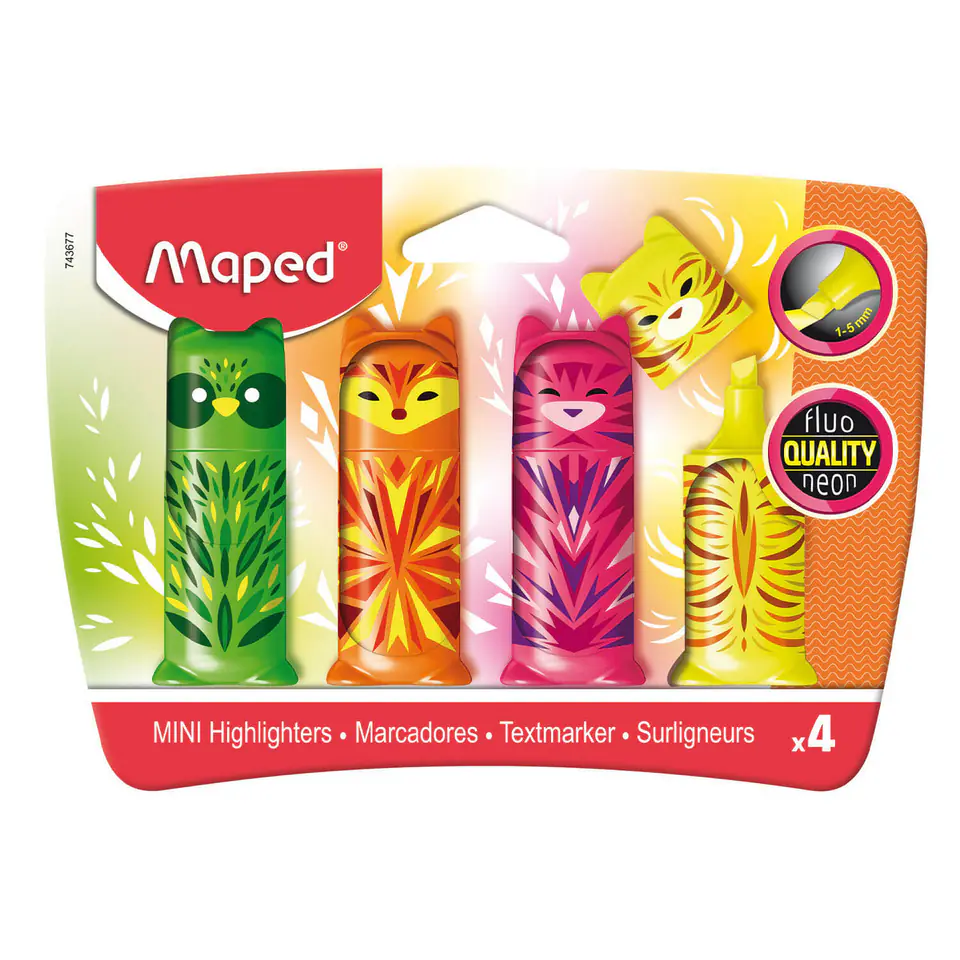 Zakreślacz Fluo Peps pocket mini friends mix 4 kolorów 743677