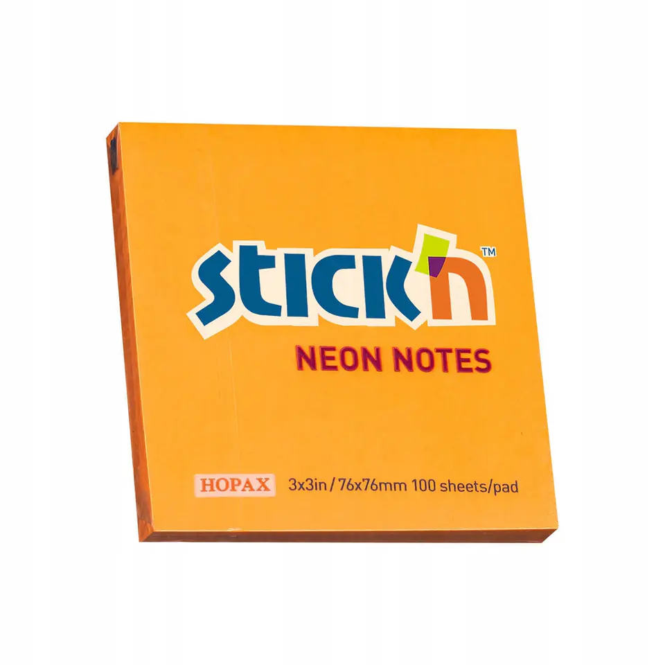 Bloczek STICK`N 76x76mm 100k pomarańczowy neonowy 21164