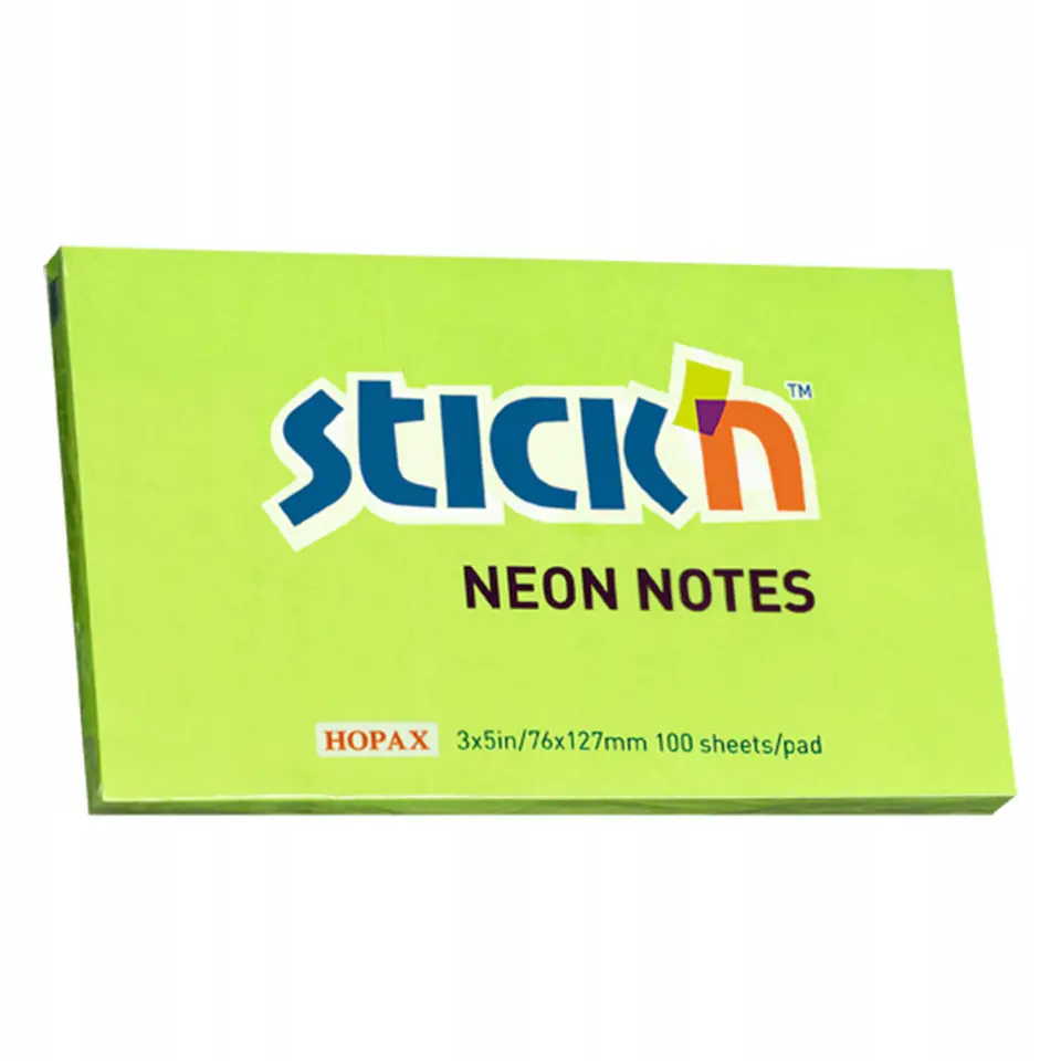 Bloczek STICK"N 127x76mm zielony neon 100k 21171 STICK"N