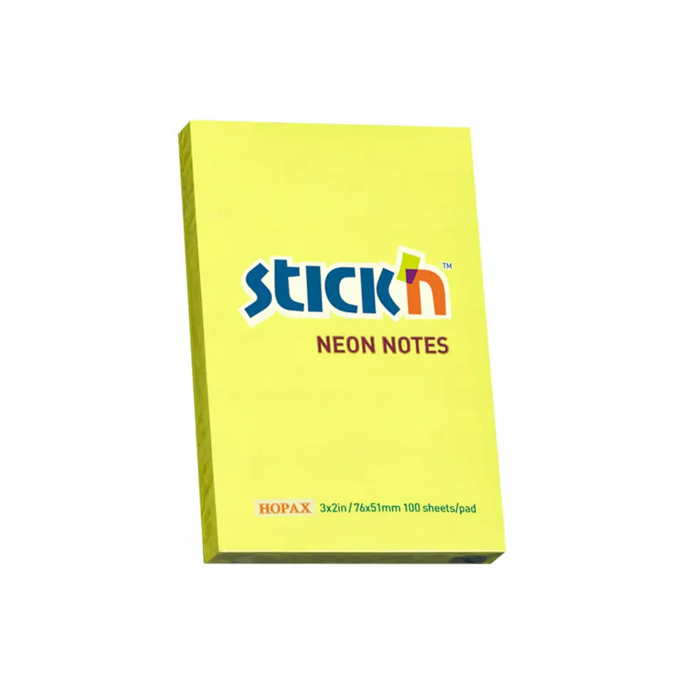 Bloczek STICK`N 76x51mm 100k żółty neon 21132