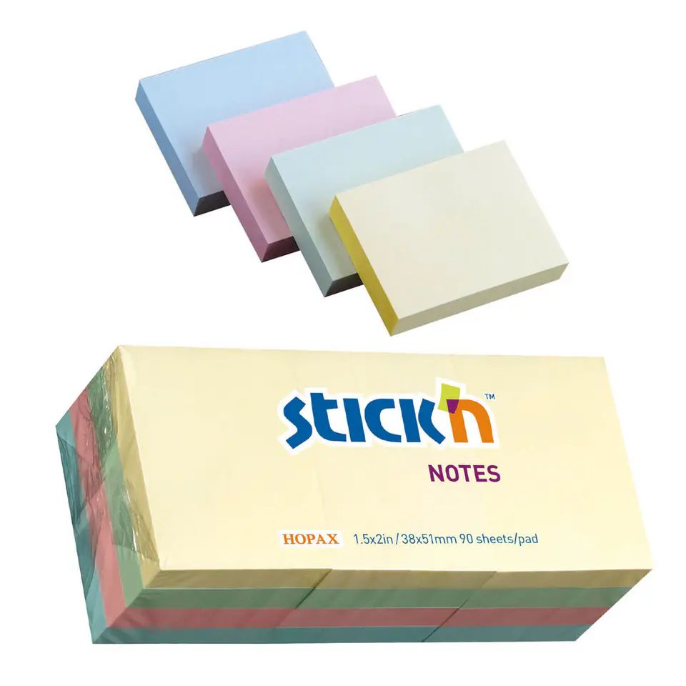 Bloczek samoprzylepny 38x51mm 100k mix pastelowy (12szt) STICK`N 21531