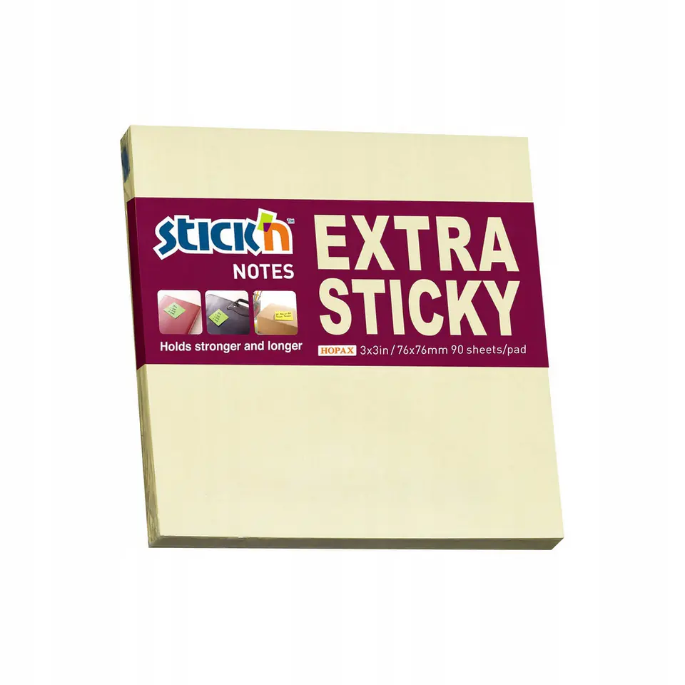 Notes samoprzylepny EXTRA STICKY 76x76 żółty pastel 90k STICK`N 21660