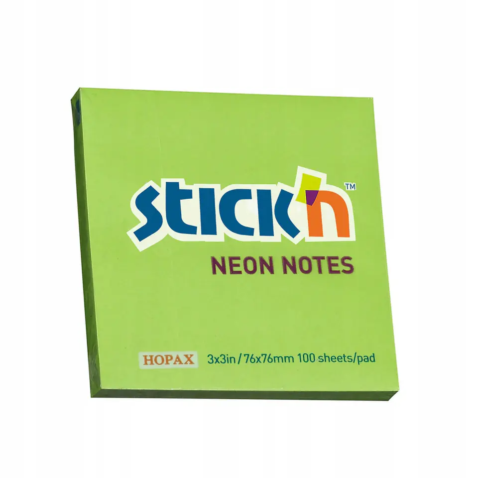 Bloczek STICK"N 76x76mm zielony neonowy 100k 21167 STICK"N