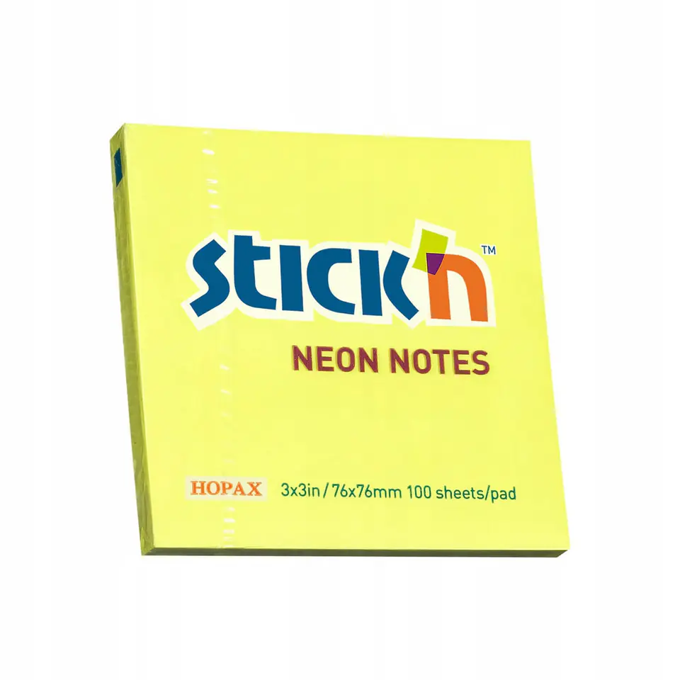 Bloczek samoprzylepny 76x76mm 100k żółty neonowy 21133 STICK`N