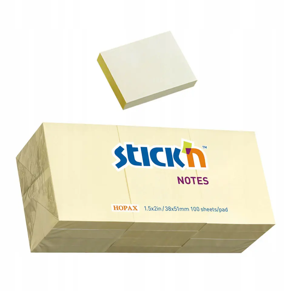 Bloczek samoprzylepny 38x51mm 100k żółty pastelowy (12szt) STICK`N 21530