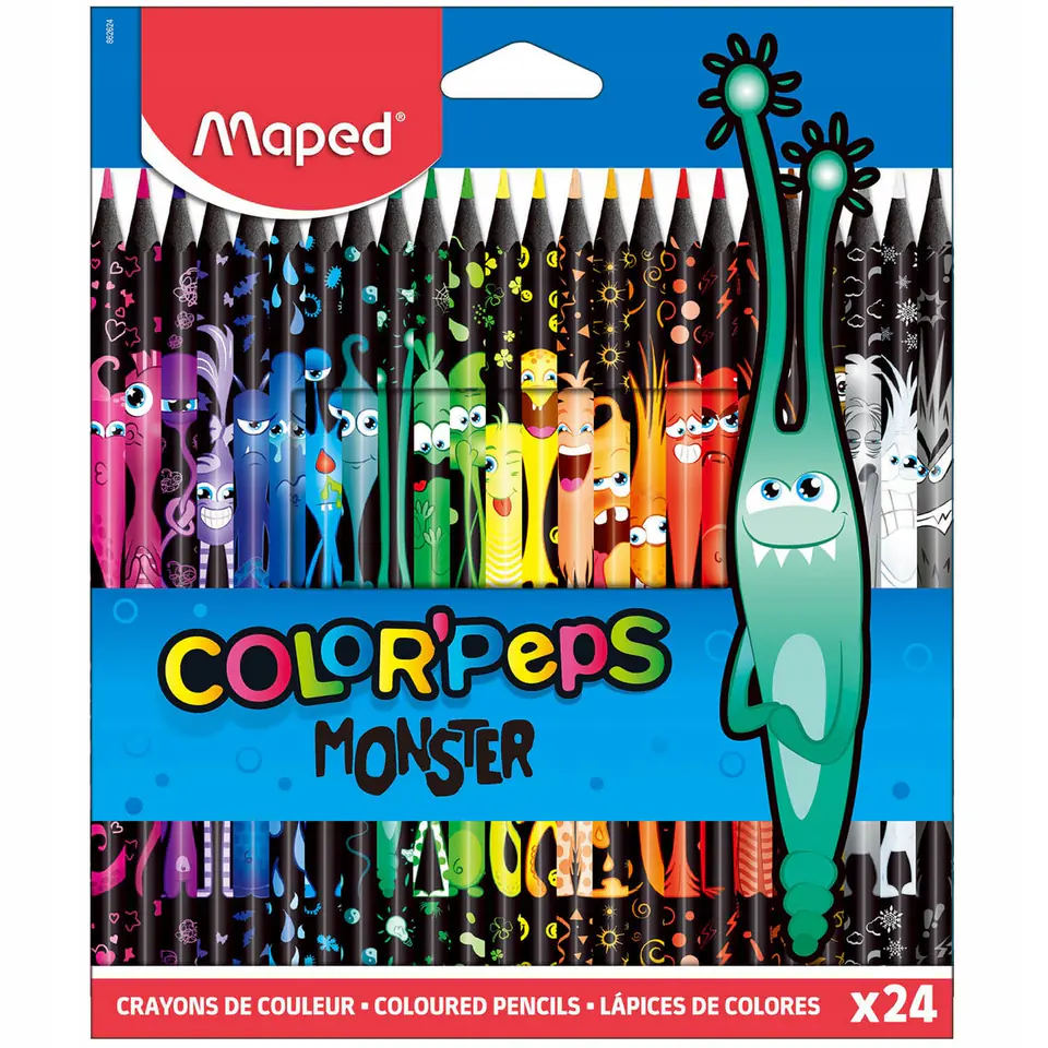 Kredki trójkątne MONSTER 24 kolory w czarnej obudowie 862624 COLORPEPS MAPED