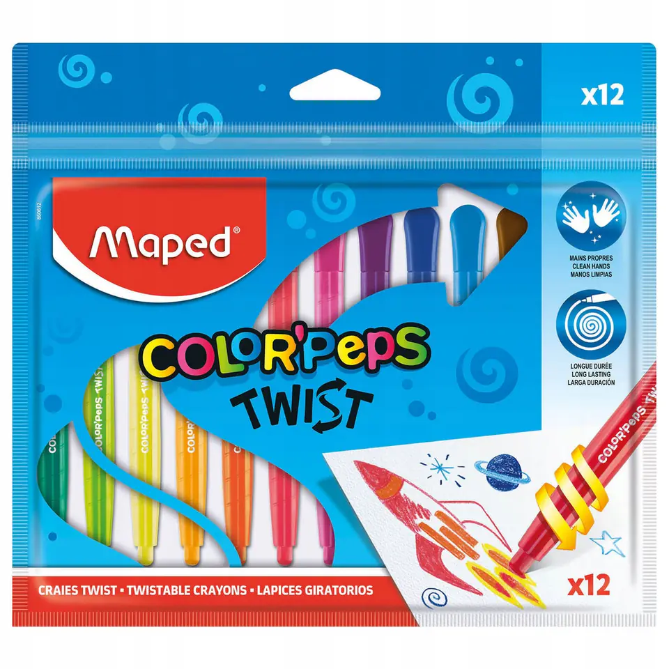 Kredki COLORPEPS świecowe wykręcane Twist 12szt. zip etui 860612 MAPED