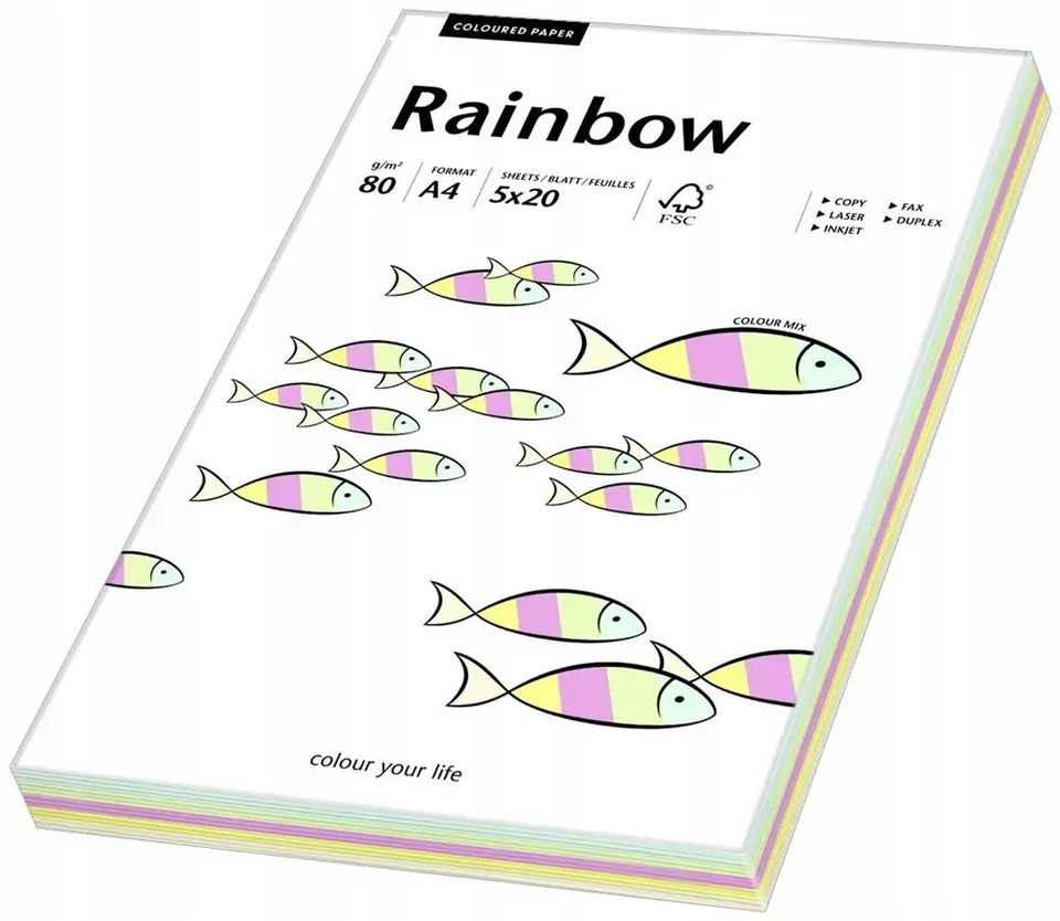 Papier ksero A4 80g RAINBOW mix pastelowy 100ark 88043187