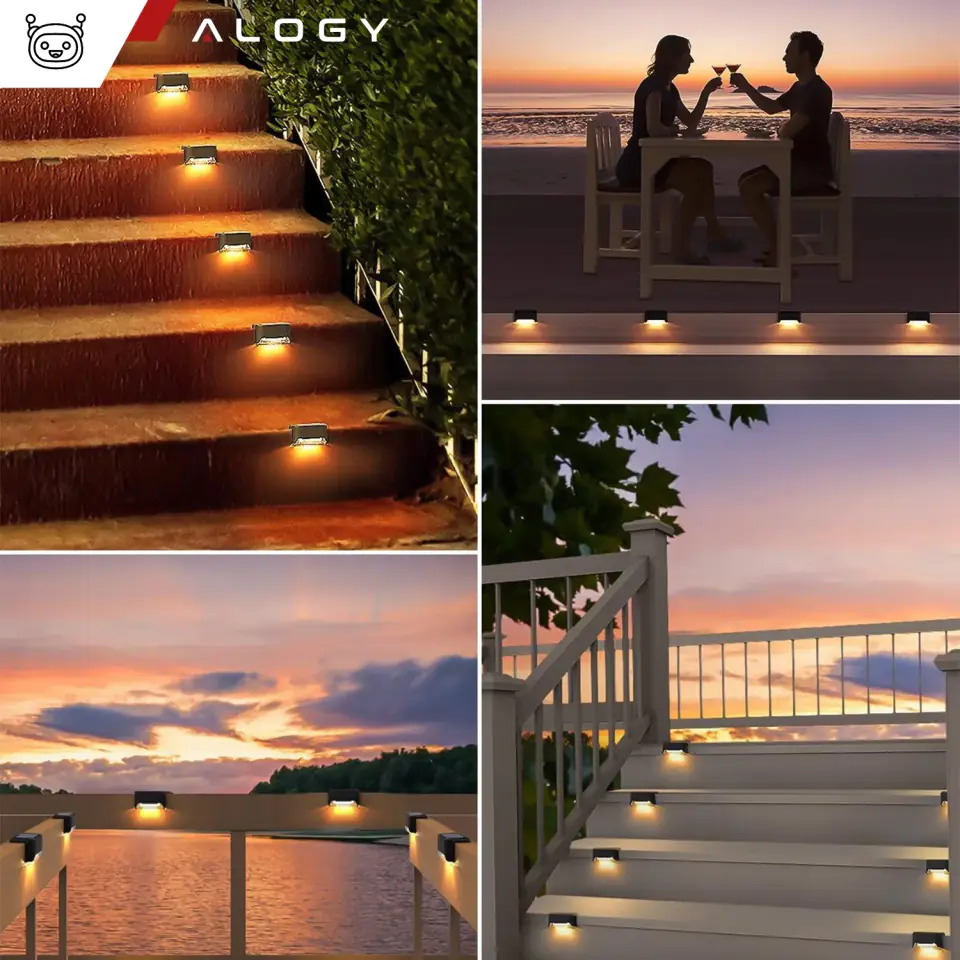 Lampa solarna ogrodowa LED na taras balkon schody balustradę z czujnikiem zmierzchu akumulator AAA czarna