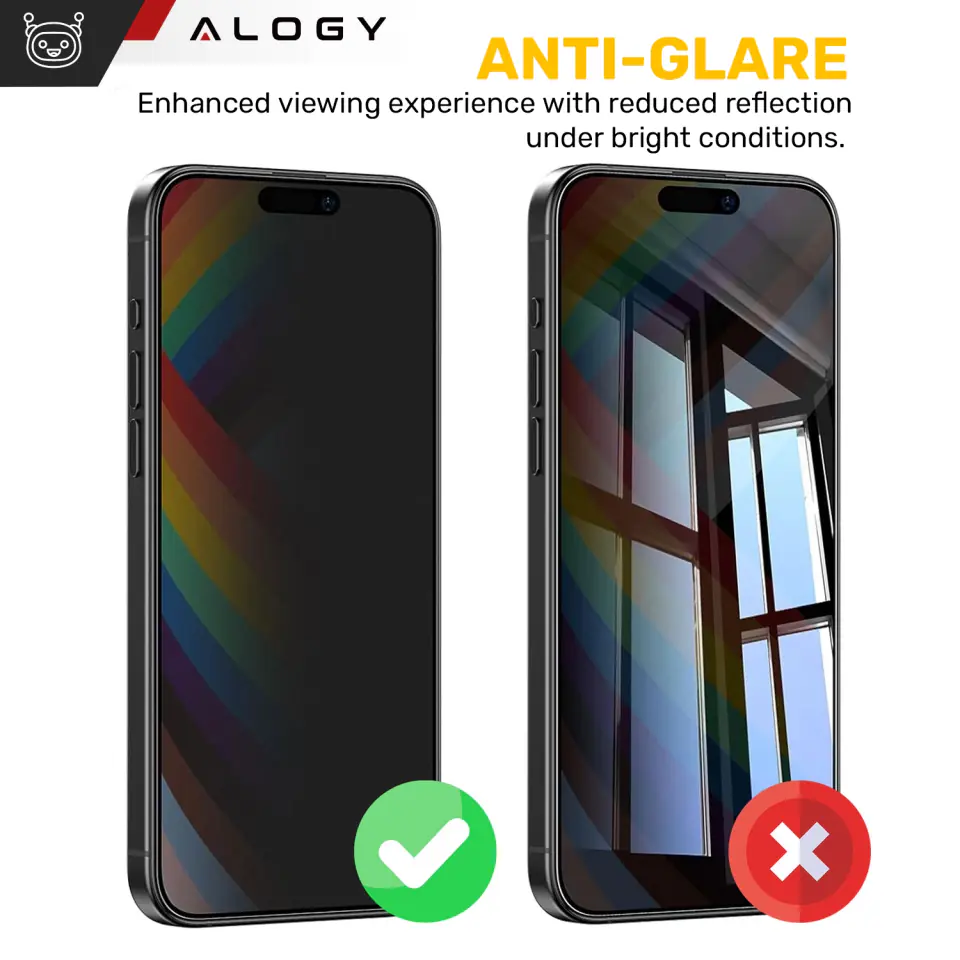 Szkło prywatyzujące do iPhone 15 / 15 Pro Anti-Spy Private Antyszpiegowskie hartowane na ekran matowe Alogy