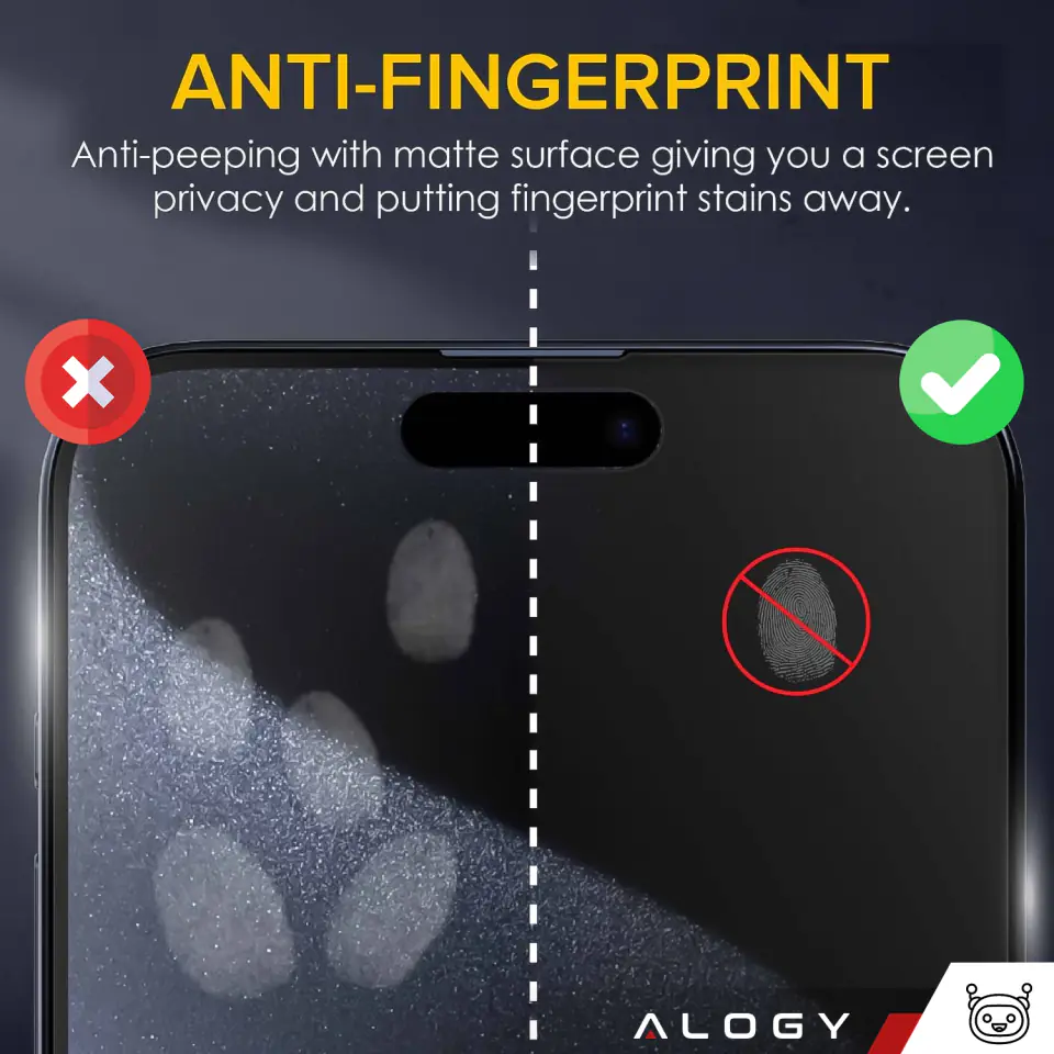 Szkło prywatyzujące do iPhone 15 / 15 Pro Anti-Spy Private Antyszpiegowskie hartowane na ekran matowe Alogy