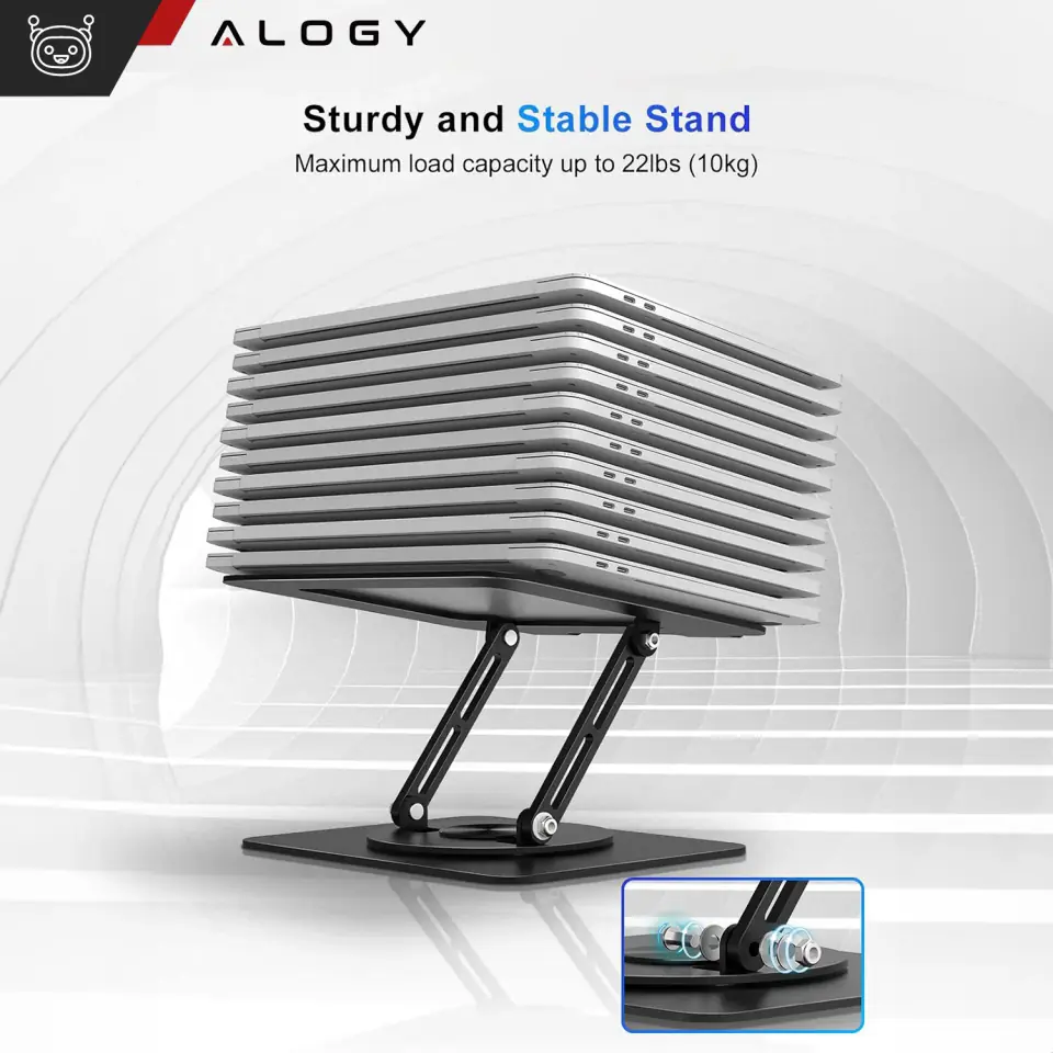 Stojak na laptopa Macbook'a 17 podstawka uchwyt stolik składany obrotowy 360 regulowany metalowy na biurko Alogy czarny