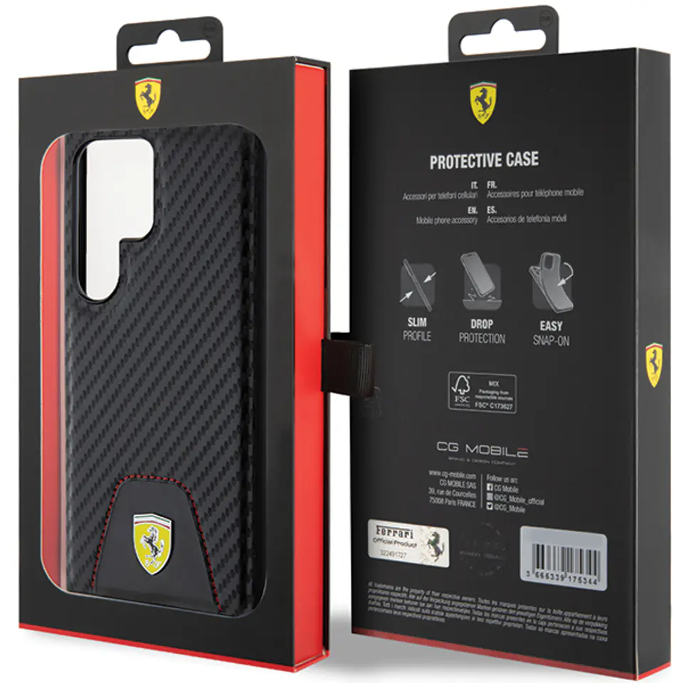 FerrariFEHCS24LN3PUK S24 Ultra S928 czarny/black hardcase Carbon Stitched Bottom