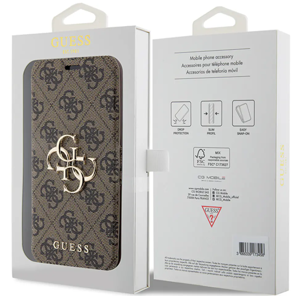 Guess GUBKP15L4GMGBR iPhone 15 Pro 6.1" brązowy/book book 4G Metal Logo