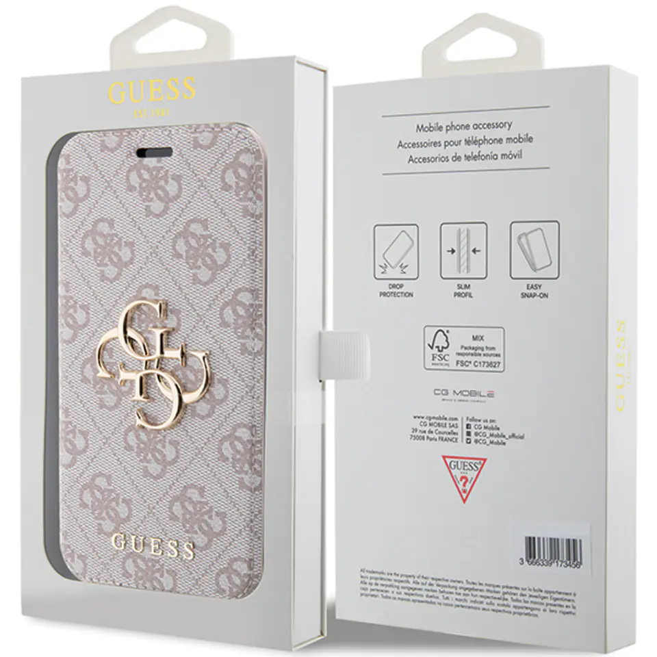 Guess GUBKP15L4GMGPI iPhone 15 Pro 6.1" różowy/pink book 4G Metal Logo