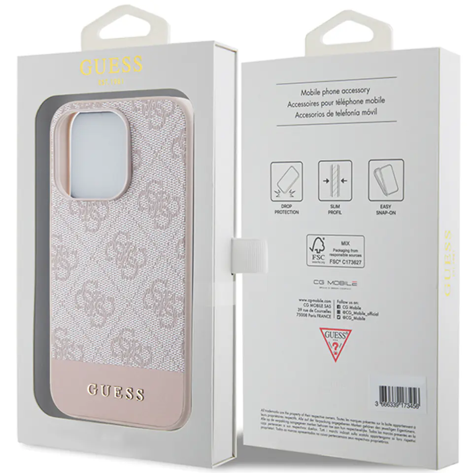 Guess GUHCP15LG4GLPI iPhone 15 Pro 6.1" różowy/pink hardcase 4G Stripe Collection