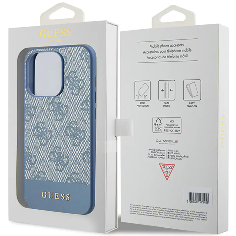 Guess GUHCP15LG4GLBL iPhone 15 Pro 6.1" niebieski/blue hardcase 4G Stripe Collection