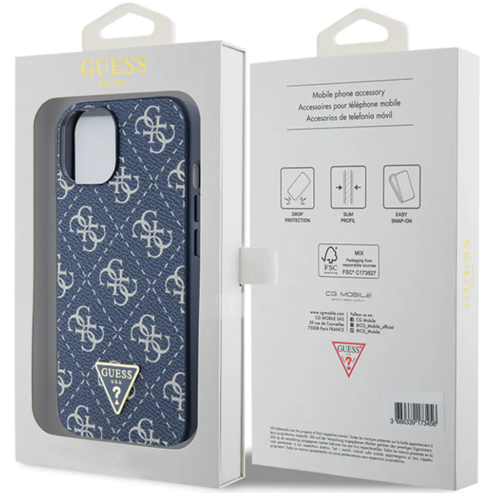 Guess GUHCP15LPG4GPB iPhone 15 Pro 6.1" niebieski/blue hardcase 4G Triangle Metal Logo