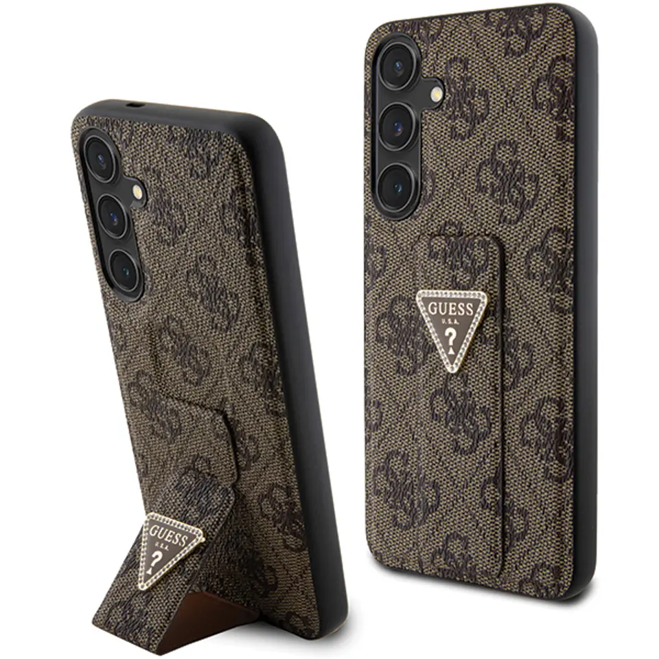 Guess GUHCS24LPGS4TDW S24 Ultra S928 brązowy/brown hardcase Grip Stand 4G Triangle Strass