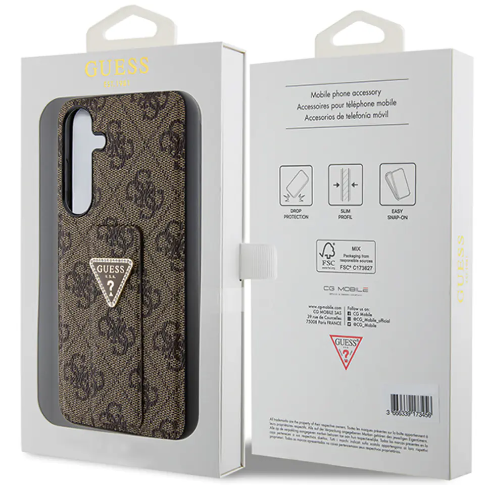 Guess GUHCS24LPGS4TDW S24 Ultra S928 brązowy/brown hardcase Grip Stand 4G Triangle Strass