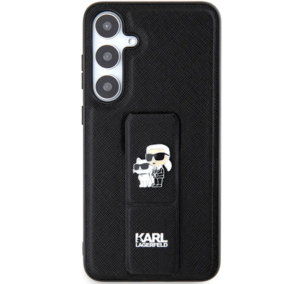 Oryginalne Etui SAMSUNG GALAXY S24+ Karl Lagerfeld Hardcase Gripstand Saffiano Karl&Choupette Pins (KLHCS24MGSAKCPK) czarne