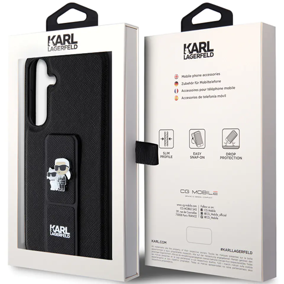 Oryginalne Etui SAMSUNG GALAXY S24+ Karl Lagerfeld Hardcase Gripstand Saffiano Karl&Choupette Pins (KLHCS24MGSAKCPK) czarne