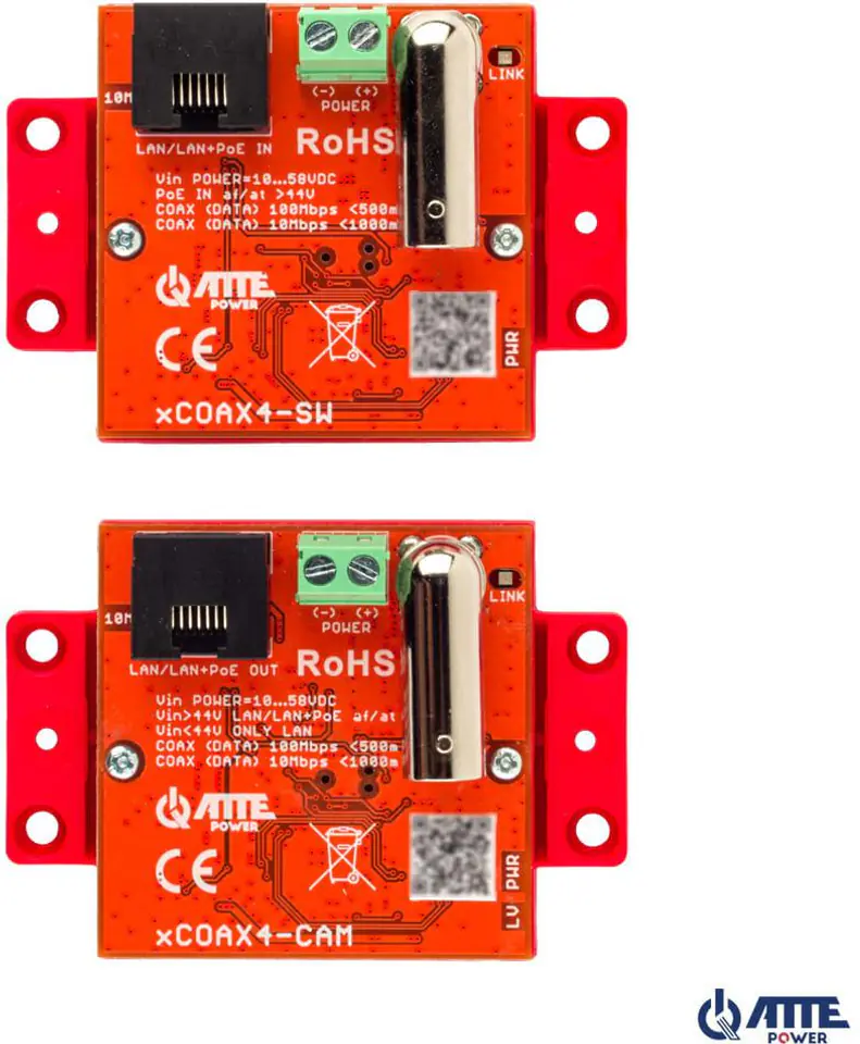 Zestaw aktywnych konwerterów do transmisji Ethernet oraz PoE ATTE xCOAX4-SET