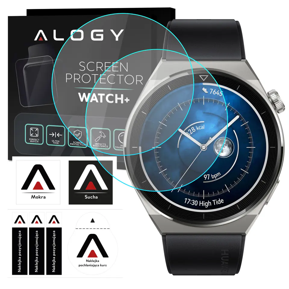 2x Szkło Hartowane do Huawei Watch GT3 GT 3 Pro 46mm ochronne na smartwatch Alogy Screen Protector Watch+