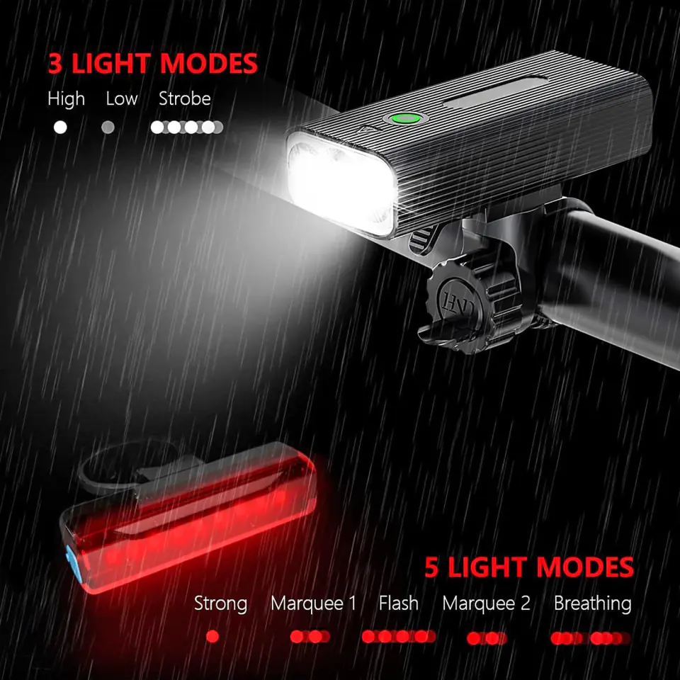 Lampka rowerowa przód + tył LED przednia tylna światło roweru oświetlenie wodoodporna IPX5 USB światełko na rower Alogy