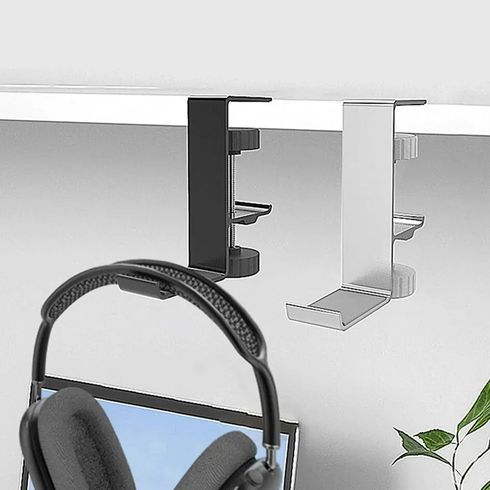 Stojak Uchwyt na słuchawki torbę aluminiowy biurkowy regulowany do biurka podstawka wieszak hak Czarny