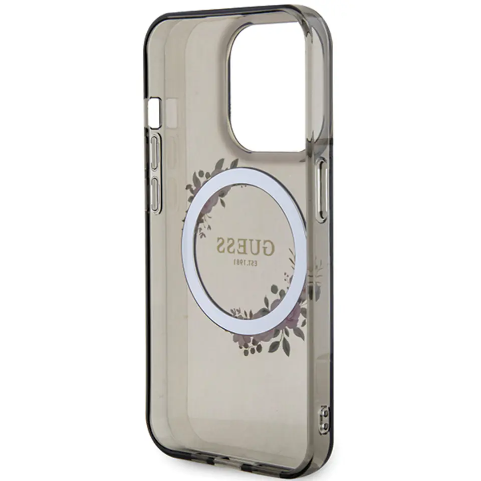 Guess GUHMP15SHFWFCK iPhone 15 / 14 / 13 6.1" czarny/black hardcase IML Flowers Wreatch MagSafe