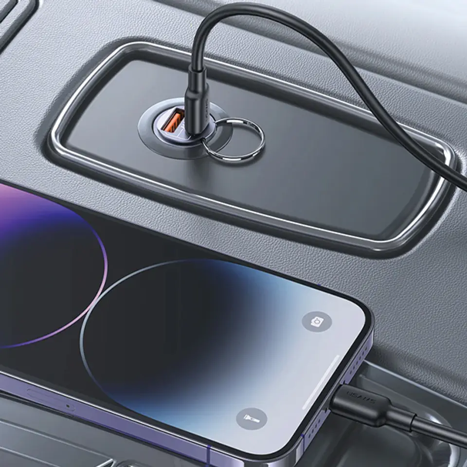 USAMS Ład. sam. 1xUSB+1xUSB-C C38 30WPD Fast Charge z wbudowanym pieścieniem stalowy/tarnish CC206CC01 (US-CC206)