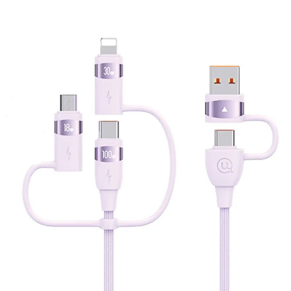 USAMS Kabel U85 2xUSB-C/USB/Micro-USB/Lightning 6w1 1,2m 100W PD Fast Charge fioletowy/purple SJ645USB02 (US-SJ645)