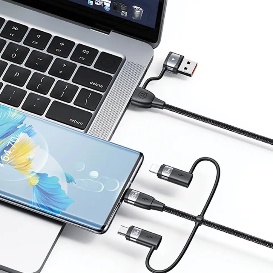 USAMS Kabel U85 2xUSB-C/USB/Micro-USB/Lightning 6w1 1,2m 100W PD Fast Charge fioletowy/purple SJ645USB02 (US-SJ645)