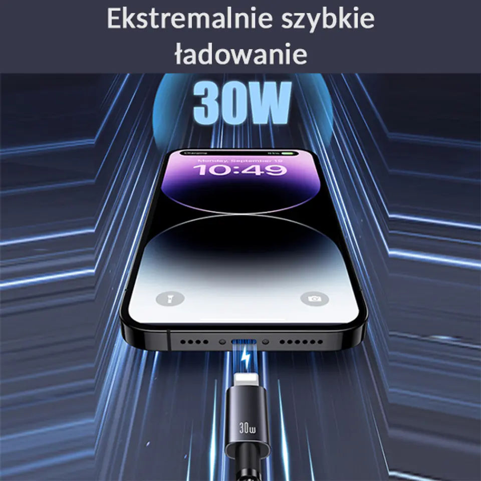 USAMS Kabel USB-C na Lightning 30W 2m Fast Charging stalowy/tarnish SJ665USB01 (US-SJ665)