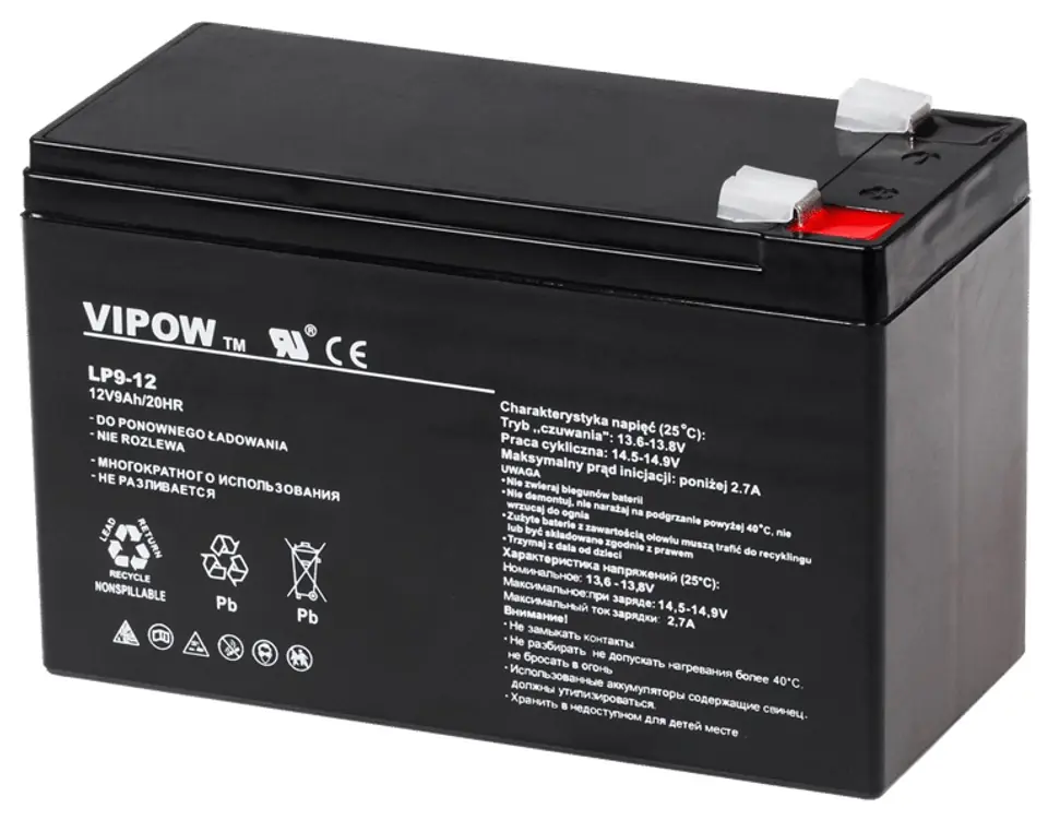 Akumulator żelowy Vipow (12 V, 9 Ah)