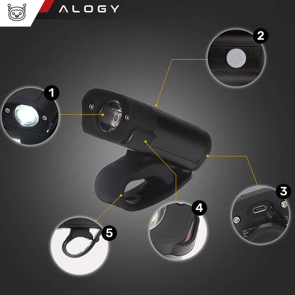 Lampka rowerowa przód + tył LED przednia tylna światło roweru oświetlenie wodoodporna IPX4 USB światełko na rower zestaw lampek Alogy