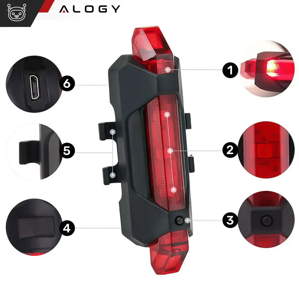 Lampka rowerowa przód + tył LED przednia tylna światło roweru oświetlenie wodoodporna IPX4 USB światełko na rower zestaw lampek Alogy