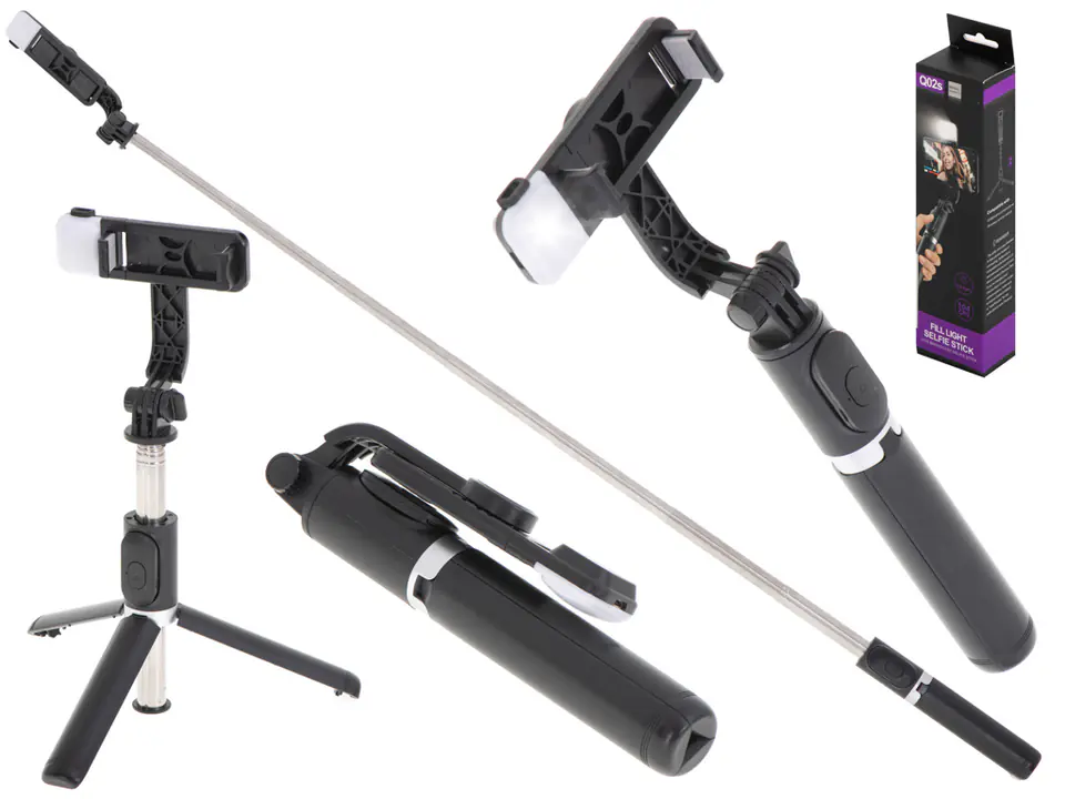 Selfie holder stick with tripod tripod black