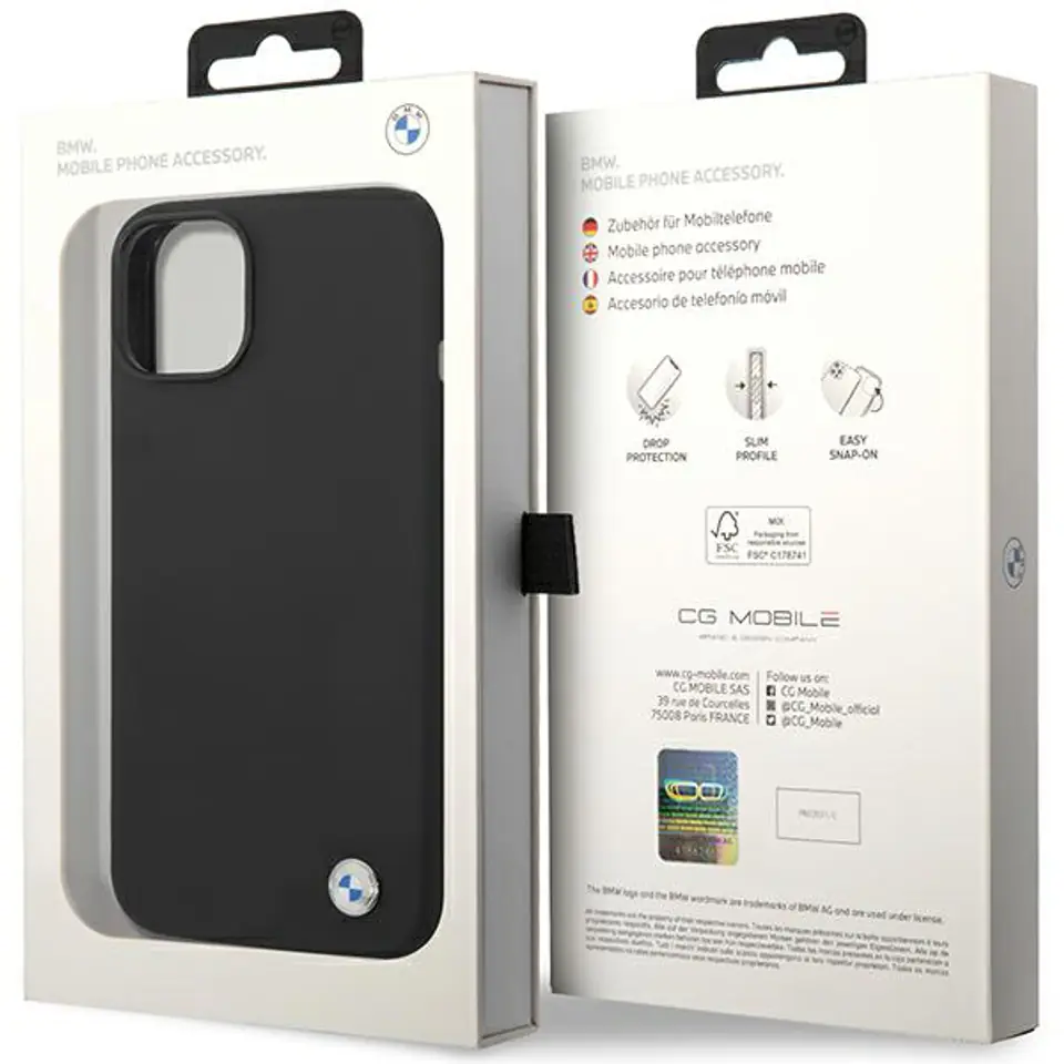 BMW BMHCP15SSILBK iPhone 15 / 14 / 13 6.1" czarny/black hardcase Silicone Metal Logo