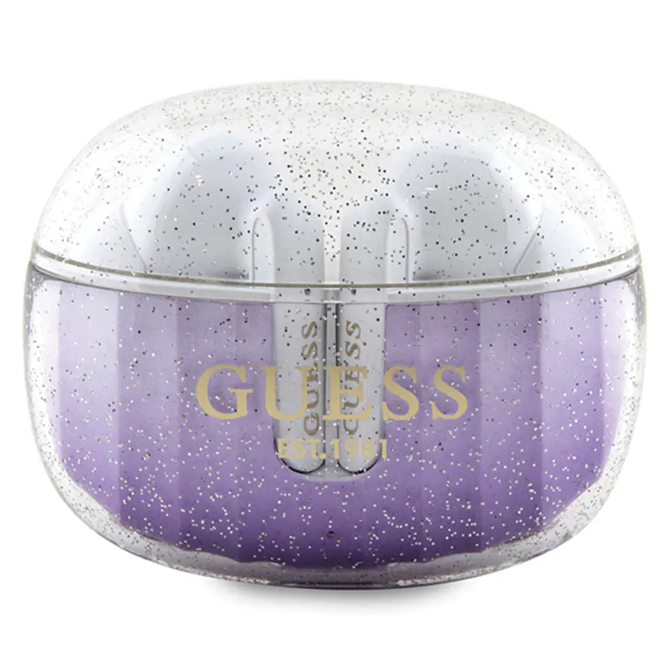 Guess słuchawki Bluetooth GUTWSHDGKEEU TWS + stacja dokująca fioletowy/purple Glitter Gradient