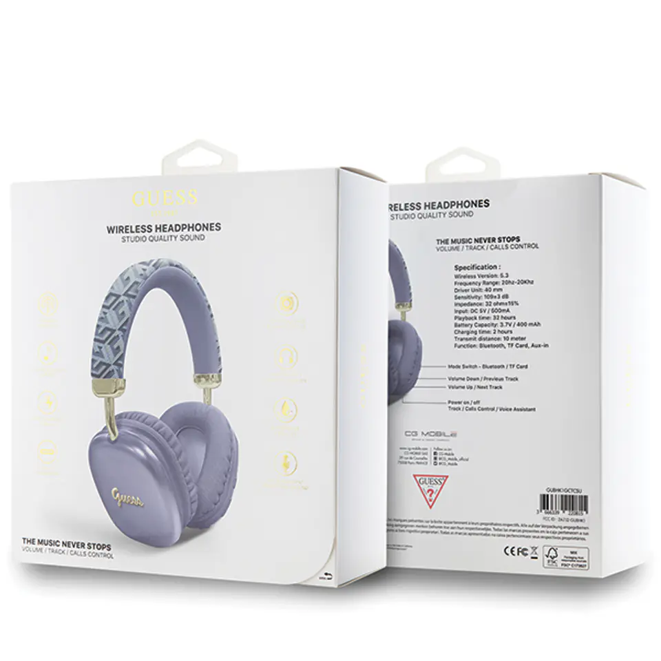 Guess słuchawki nauszne BluetoothGUBHK1GCTCSU fioletowy/purple Gcube Metallic Script Logo