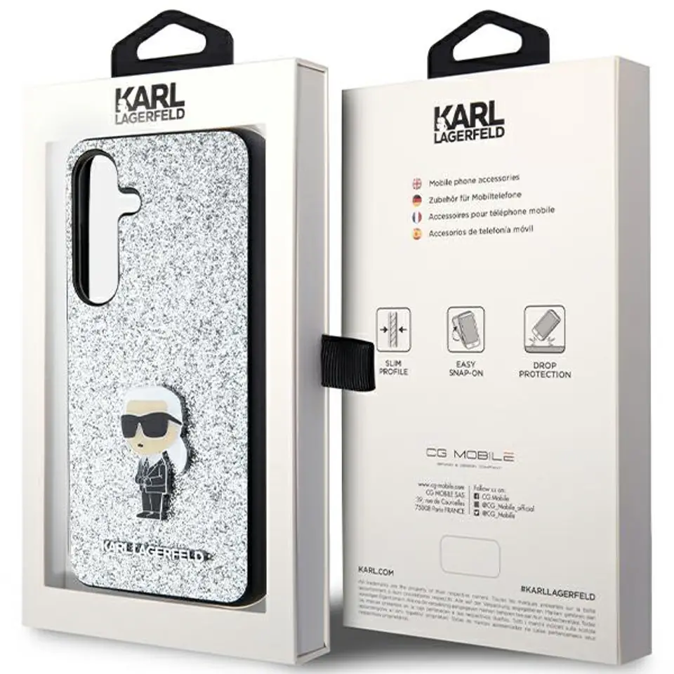 Karl Lagerfeld KLHCS24MGCNPSG S24+ S926 srebrny/silver hardcase Fixed Glitter Ikonik Logo Metal Pin