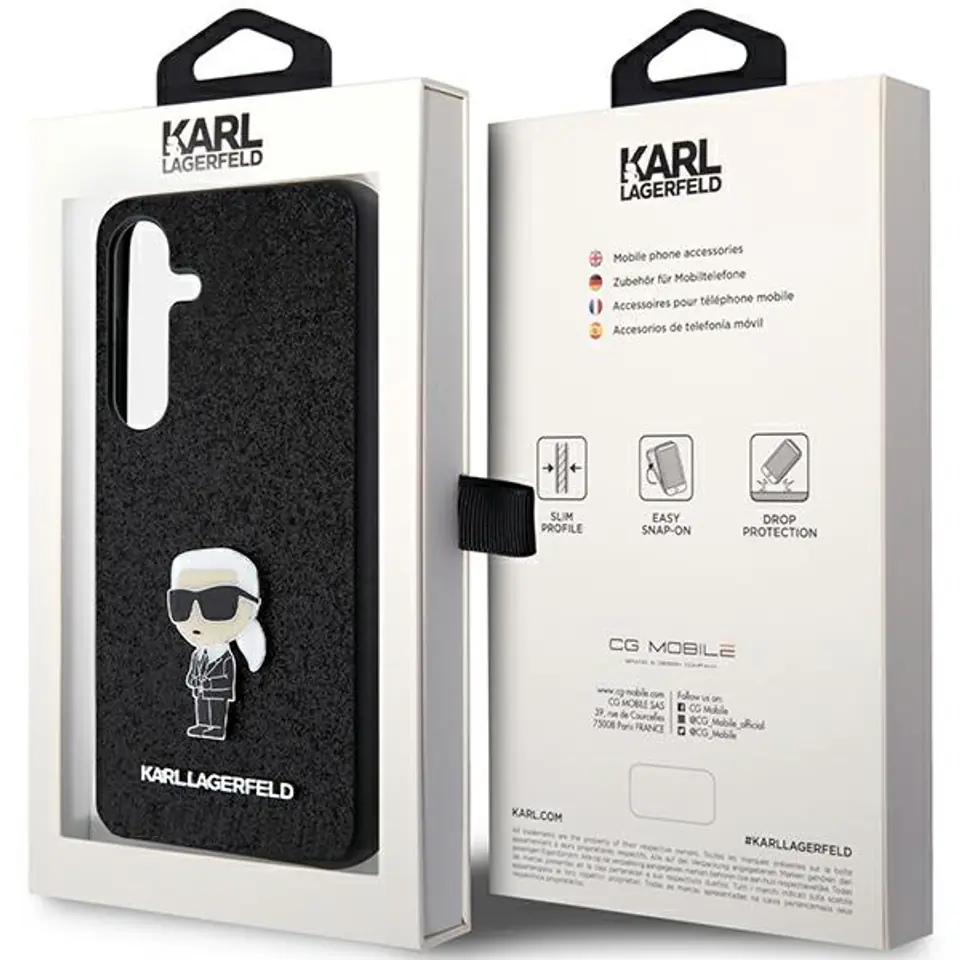 Karl Lagerfeld KLHCS24SGKNPSK S24 S921  czarny/black hardcase Fixed Glitter Ikonik Logo Metal Pin