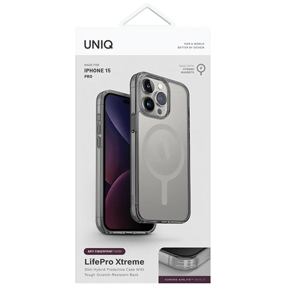 UNIQ etui LifePro Xtreme iPhone 15 Pro 6.1" Magclick Charging szary/frost grey