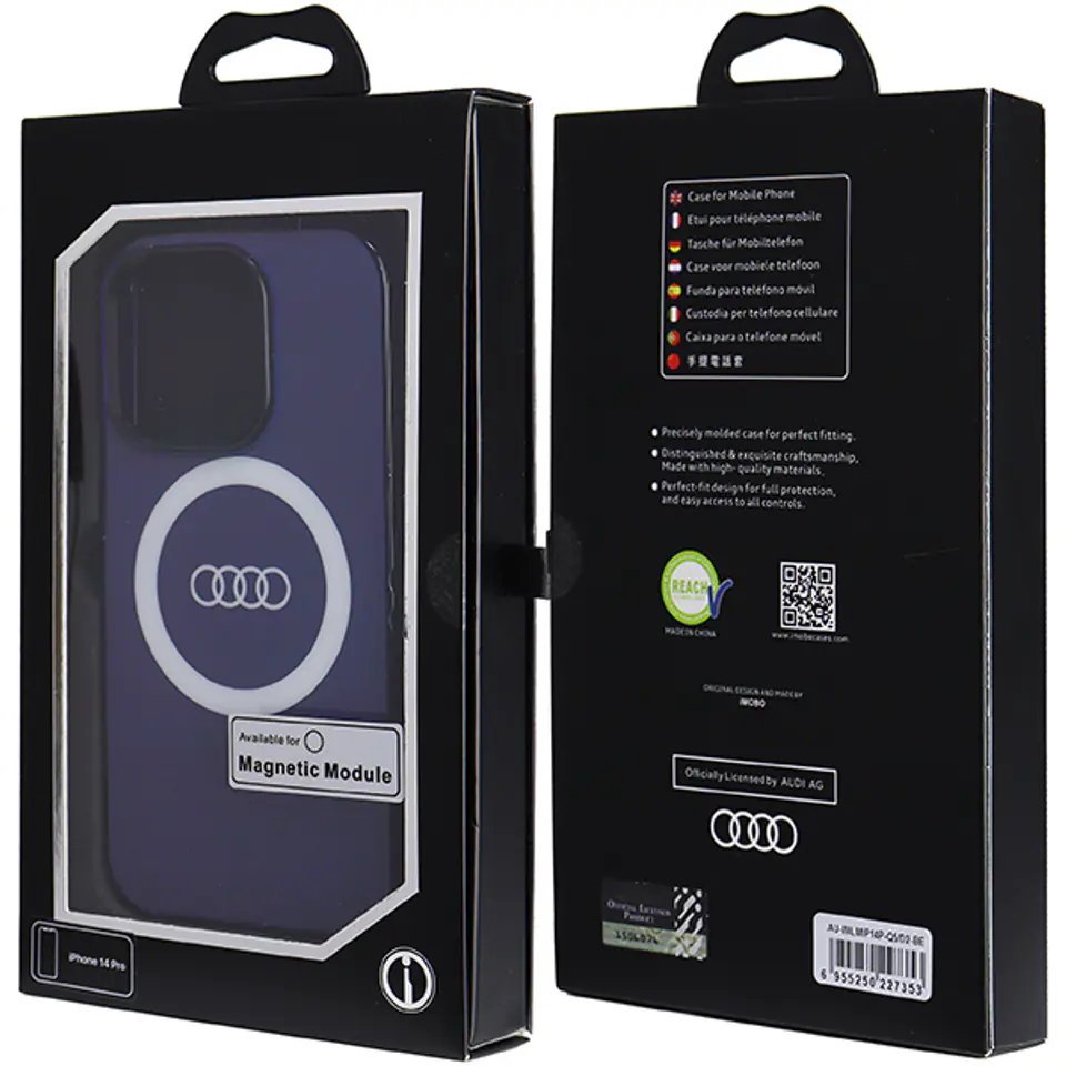 Audi IML Big Logo MagSafe Case iPhone 14 Pro Max 6.7" niebieski/navy blue hardcase AU-IMLMIP14PM-Q5/D2-BE